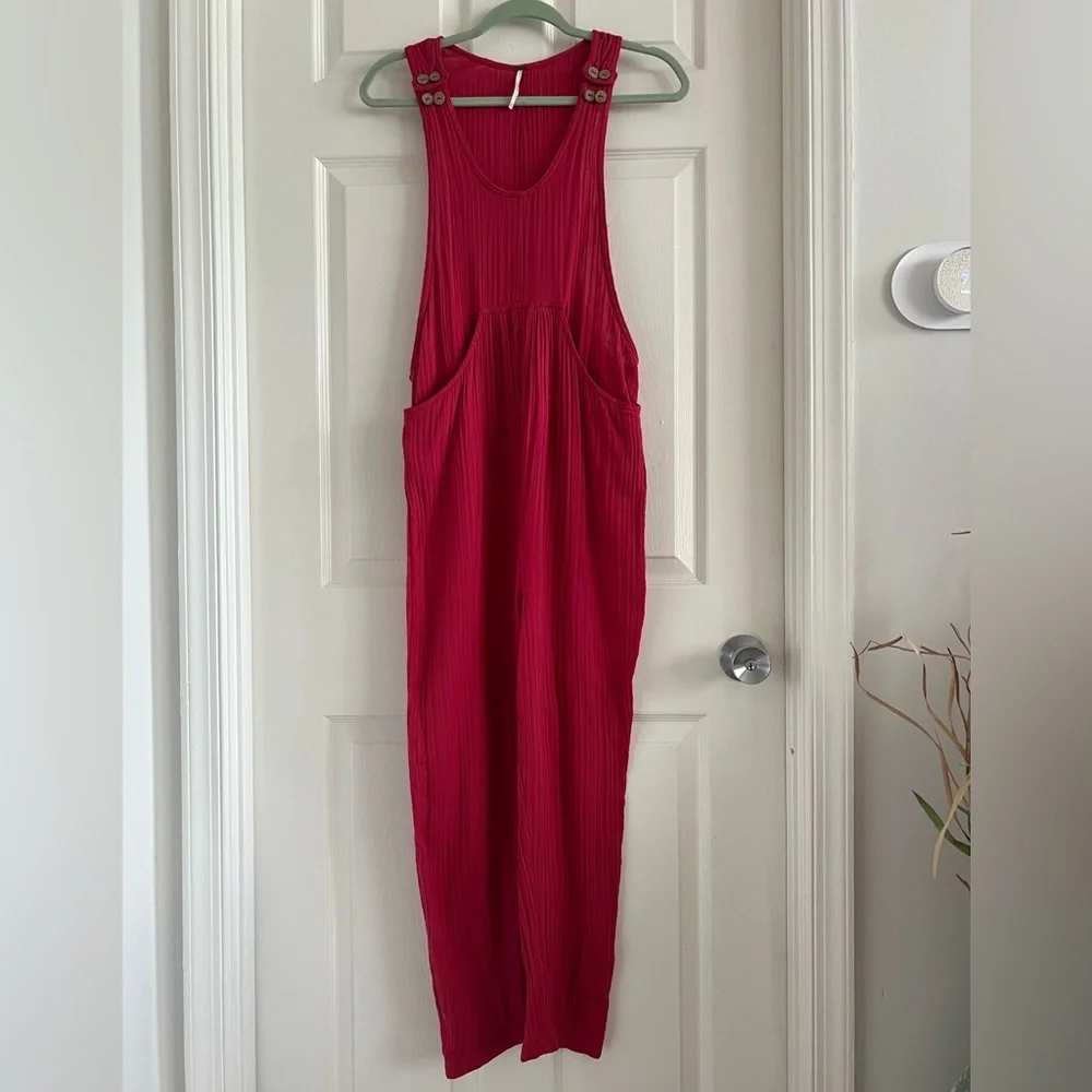 Free People Magenta Ribbed Jumpsuit